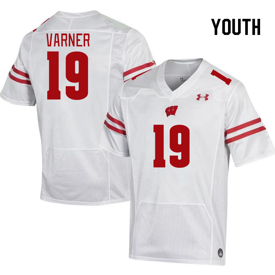 Youth #19 Darian Varner Winsconsin Badgers College Football Jerseys Stitched Sale-White - Click Image to Close